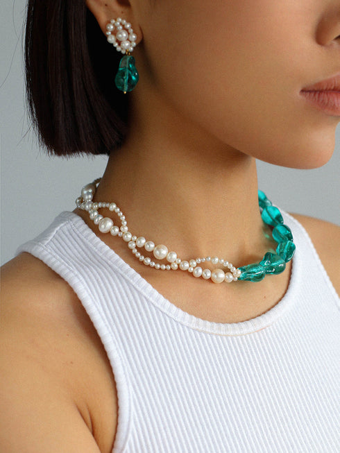Retro Blue Bold Baroque Pearls Necklace and Earrings (Purchase Individually) - Zafari Studio Jewelry